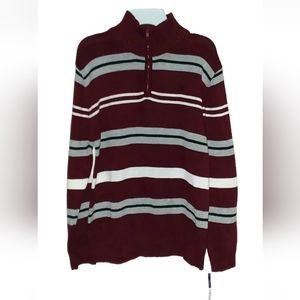 IZOD Boys Sz L 14 16 100% Cotton 1/4 Zip Sweater Burgundy Striped NWT
